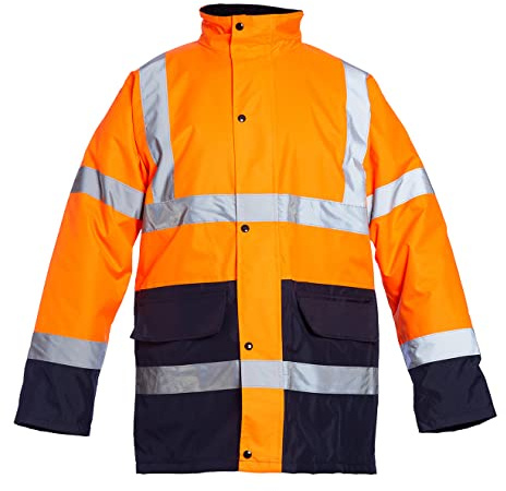 Blackrock Orange/Navy Hi Vis Waterproof Jacket, Size 5XL | Mens Womens Reflective Work Jacket, High Visibility Safety Workwear, Comfort Fleece Lined Collar And Quilt Lined Coat, Fully
