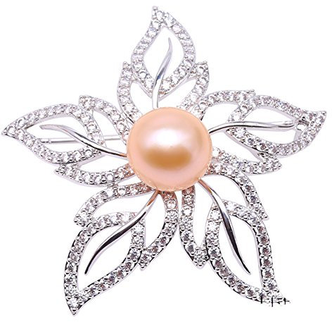 JYX - Broche en perles d'eau douce rondes incrustées de zircones, Perle, Perle,