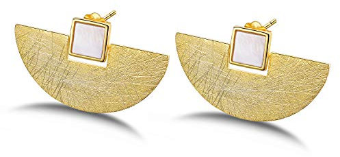 ✦ Geburtstagsgeschenk für Frauen ✦Springlight Ohrringe Silber 925 Minimalistischen Fächerförmig Ohrringe Ohrstecker Handmade: Ohrringe Schmuck Damen Jugendweihe Geschenke Mädchen.(Gold)