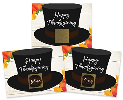 My Scratch Offs - 26 Pack Thanksgiving Pilgrim Hat Friendsgiving Scratch Off Cards for Family Games, Thank You Cards Small Business, Party Games & Door Prizes