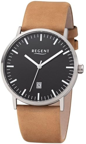 Regent Herren Analog Quarz Uhr mit Leder Armband 11190185