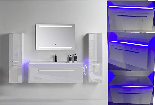 Passion Badmöbel Sona 120 cm 5 Teilig Hochglanz Weiss LED-Funktion