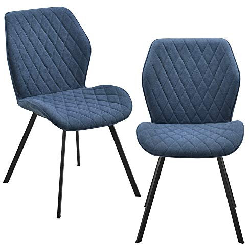 [en.casa] 2X Stühle Dunkelblau Gepolstert mit Textilbezug Lehnstuhl Esszimmer-Stuhl Polsterstuhl Blau Gesteppt Lounge Set