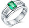 Bishilin Eheringe 750 Weißgold Bandring mit 0.7ct Smaragd, Verlobungsring Männer Ring Diamant Weißgold Gr.52 (16.6)