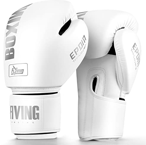 Guantes de boxeo para hombres y mujeres, adecuados para boxeo, kickboxing, artes marciales mixtas, Maui Thai MMA bolsa pesada de entrenamiento de lucha (blanco, 14 onzas)