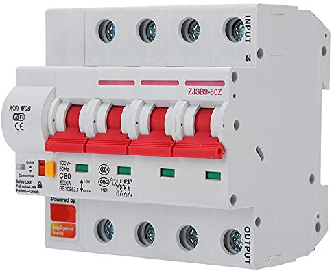 AC220V Smart WIFI-Leistungsschalter Miniatur-Leistungsschalter PA66-DSM Flammhemmende Shell-Unterstützung Wifi-Mobiltelefon APP-Fernbedienung(4P 80A)