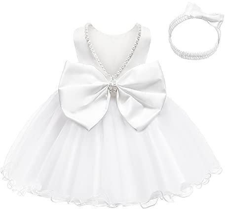 LZH Bebés Volante de Encaje sin Espalda con Tocado,Bowknot Vestidos de Flores Fiesta de Desfile Boda