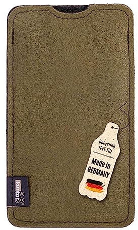 kontor28-Smartphone Hülle, Tasche passend für Apple iPhone 13 Pro Max, BREIT: passend für Smartphone+Backcase, naturbelassenes Büffel Leder+Natur Wollfilz. Handgefertigt Made in Bayern, Salbei grün