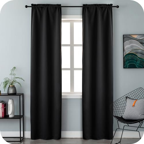 GIRASOLE HOME Coppia Tende Nere Oscuranti Termiche Morbide Tinta Unita Tenda Isolante per Soggiorno Camera e Interni 2 Pannelli con Tasca 70x238cm