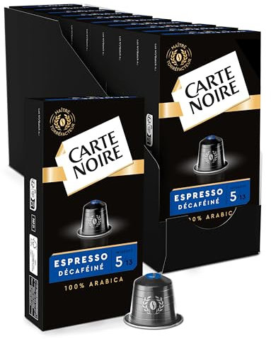 CARTE NOIRE - Capsules Décaféiné N°5 Compatibles Nespresso - Café Arabica - Lot de 10 x 10 Capsules Aluminium - Fabriqué en France