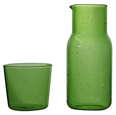 Sappiedear Bedside Glass Water Carafe Set with Cup, Glass Carafe with Lid Mouthwash Cups for Bedroom Bathroom Juice Wine Milk 19oz