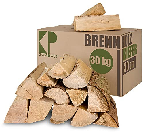 Madera de Pino 30 kg Leña Madera para Estufa y Chimenea 30 cm Brasero Parrilla Cesta de Fuego Troncos de Kingpower
