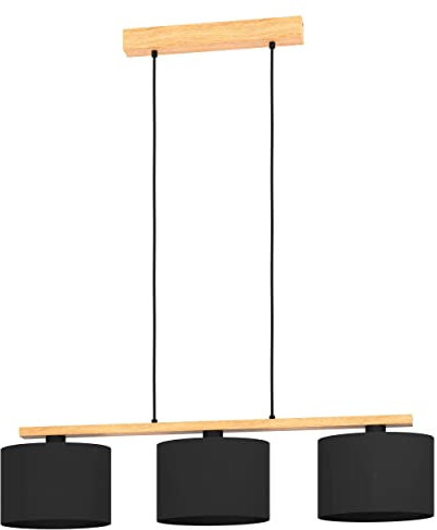 EGLO Pendelleuchte Esstisch Castralvo, 3-flammige Hängelampe für Wohnzimmer und Esszimmer, Esszimmerlampe aus Holz und Textil in schwarz, FSCM70HB, Lampe hängend mit E27 Fassung