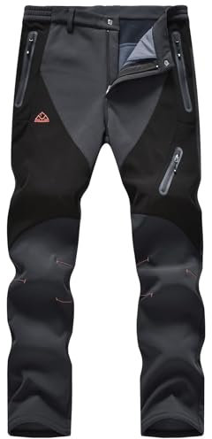 Rdruko Waterproof Fleece Lined Trousers Men Thermal Winter Pants Outdoor Camping Hiking Walking Fishing Snow Ski Warm Trousers Dark Grey 36