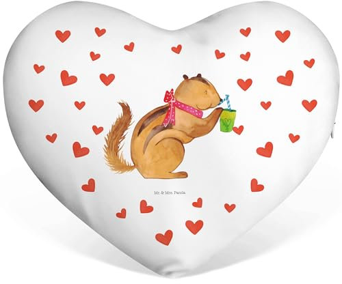 Mr. & Mrs. Panda Herzkissen Eichhörnchen Smoothie - Geschenk, Lustige Sprüche, Green Smoothies, Valentinstag, Herz Kissen, Plüsch, Abnehmen, Verlobung, Jahrestag, Streifenhörnchen, Diät