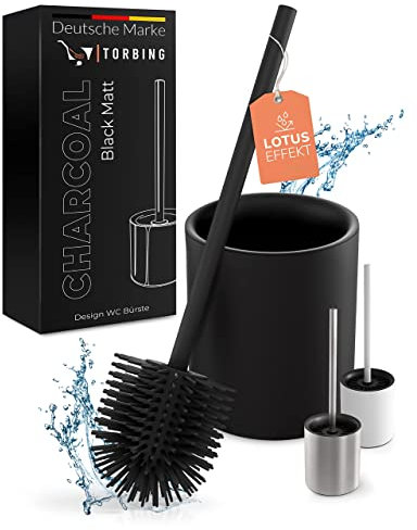 TORBING - Design Klobürste Silikon Edelstahl - Moderne Toilettenbürste mit schlichtem Halter aus hochwertigem Edelstahl - Elegante WC Bürste Silikon wasserabweisend (Charcoal Black Matt)