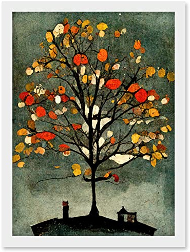 Doppelganger33 LTD Quirky Abstract Autumn Tree Artwork Framed Wall Art Print A4