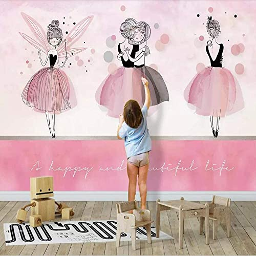 Papier Peint Photo Ballerine Rose 3D Mural Chambre Canapé Tv Toile De Fond Peintures Murales 3D Papier Peint 3D Salon Le Mur Pour Chambre Effet Mural Peler Et Coller Mur Photo- 400(L)x280(H)cm