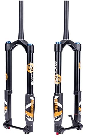 BUCKLOS Fat Tire 5.0 26 inch Air Electric Mountain Bike Inverted Suspension Fork, Thru Axle 15 * 150mm 140 Travel Rebound Adjustment Tapered Front Forks, for Snow Beach E-Bike MTB