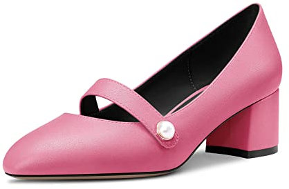 NobleOnly Mi Bloc Chunky Talon Heel Fermé Rond Bout Slip-on Escarpins Party Bureau Cute Chaussures 5 CM Heels Rose A 39 EU