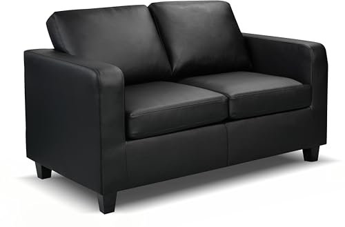 WeDoSofas - Matthew 2 Seater Black Faux Leather Sofa | Compact and Modern Corner Design for Living Room | Comfortable Seating for Small Spaces (Black)
