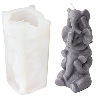 Xidmold Molde de vela de elefante apilable 3D, molde de silicona de elefante para fondant, chocolate, decoración de pasteles, velas, jabón, adorno de yeso, arte de resina (Elephant)
