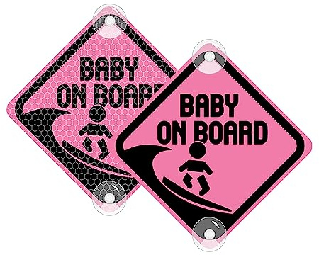 Vesvory Baby on Board Surf Aufkleber für Autos, reflektierende PVC-Auto-Aufkleber mit Saugnäpfen, doppelseitig, Baby an Bord, reflektierend, Baby-Sicherheitswarnung, Auto-Aufkleber, 12 x 12 cm