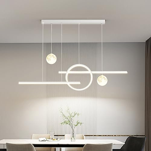 Bellastein Moderne Pendellampe Dimmbar mit Fernbedienung Hängeleuchte Wohnzimmer Esstisch Esszimmer Lampen Moderne LED Pendelleuchte für Esszimmer Schlafzimmer Küche Büro Hängelampe (Weiß, L100cm)