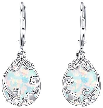 Opal-Ohrringe, Sterlingsilber, weißer Opal, filigrane Ohrringe, Brisur-Ohrringe, baumelnde Schmuckohrringe für Frauen und Mädchen