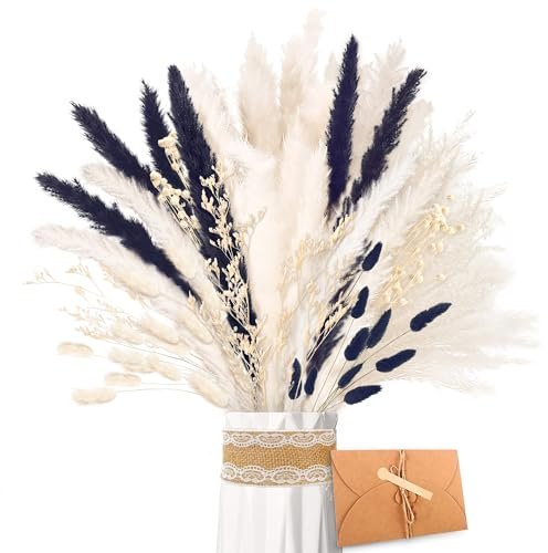 ZJTAPE Pampasgras Getrocknet - Natürliche Trockenblumen, Schwarz Weiss Pampasgras und Lagurus Deko, Trockenblumenstrauß Trockenblumen Zum Basteln, für Hochzeit Tisch Wohnzimmer Vasen Boho Home Dekor