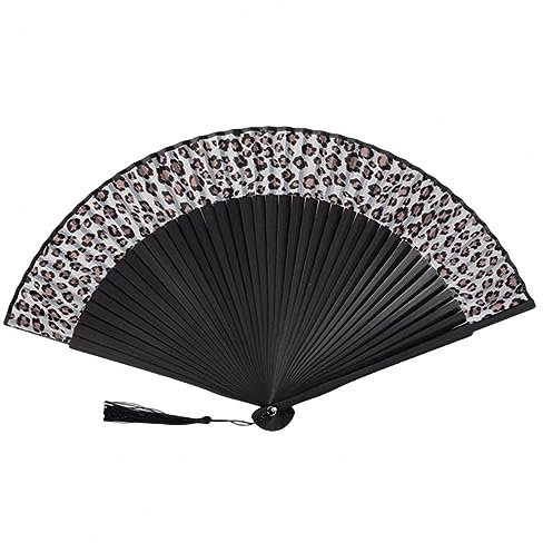 EEASSA Folding Fan Gant Leopard Print Blossom Print Folding Hand Fans Flower Print Vintage Fan White Polyester Fans Summer Girls Dancing Fan Handmade Decorative Accessories (Color : D)