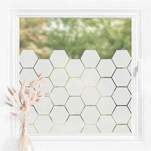 Bilderwelten Fensterfolie Sichtschutz Muster Sechseck 60 x 100 cm Milchglasfolie Sichtschutzfolie Fenster Folie Blickdicht Anti-UV Statisch Haftend Querformat