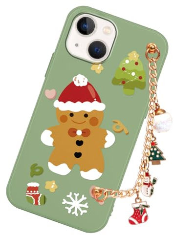 Yoedge Weihnachten Handykette Handyhülle für iPhone 14/iPhone 13 6,1 Hülle mit Band, Süß Weihnachts Muster Design Schutzhülle, Weich Silikon TPU Stoßfest Christmas Case Cover für iPhone 13, Grün