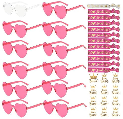 36 Pezzi Occhiali Team Bride Braccialetti Tatuaggi,Bride Occhiali a Forma di Cuore,Occhiali da Sposa Cuore,Occhiali per Addio al Nubilato,Bride to be Gadget,Team Bride Occhiali a Forma di Cuore