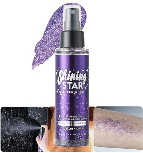 Glitter Spray, MKNZOME Glitter Capelli Spray Glitter Corpo Impermeabile Spray Brillantini Vestiti Make Up per Capelli, Viso,Halloween, Natale, Club, Feste