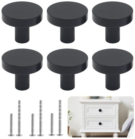 Wekuw 6 Stücke Schrankknöpfe (Schwarz) Möbelknöpfe Schwarz Griffe für Küchenschränke Schubladen Knöpfe Türgriffe Schrank Schrank Knöpfe Türknopf Geeignet für Schreibtischschubladenschränke