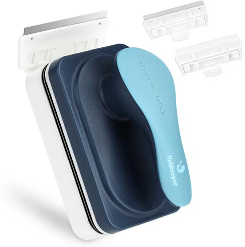 fishkeeper 2-in-1 Aquarium Reinigung Magnetbürste, Aquarium Magnet Scheibenreiniger, Ergonomischer Griff Aquarium Zubehör, Aquarium schwammbürste mit Abnehmbarem Schaber (M)