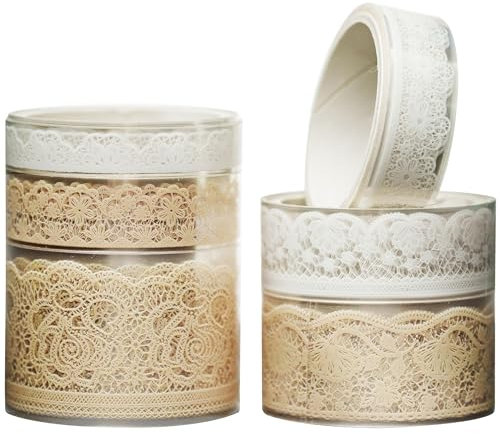 KAVI' S 6 Rollen Lace Muster Washi Tape Set PET Masking Tape Dekoratives Klebeband für Scrapbooking, Geschenkverpackung, Urlaubsdekoration (Tranquil Dew)