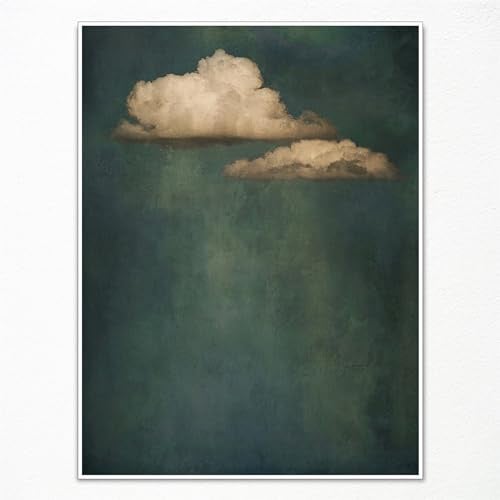Venphude Leinwand-Kunstdruck im Vintage-Stil, weiße Wolken im blauen Himmel, Kunstdrucke, Naturlandschaft, Wolkenmalerei, Poster für Zimmer, ästhetisch, stimmungsvolle Wolken, Bilddekoration, 30,5 x