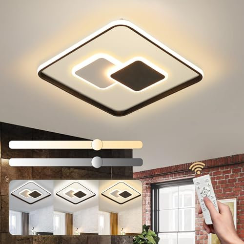 WayLuoung LED Deckenleuchte, Modernes Design, 3000-6000K, Dimmbar mit Fernbedienung, Quadratische Deckenleuchte aus Schwarz weißem Acryl, 38W 50 * 50cm, Wohnzimmer Kinderzimmer Esszimmer Küche Büro
