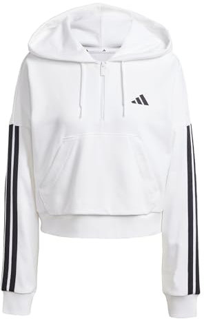 adidas Women's Essentials 3-Stripes French Terry Quarter-Zip Hoodie, White/Black, XXL