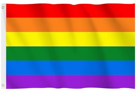 MORAINJAY Bandera de orgullo arcoíris con anillo, bandera grande de orgullo de 90 x 150 cm, bandera de mano gay y Les para el día del orgullo, bandera de accesorios coloridos LGBT para festivales de