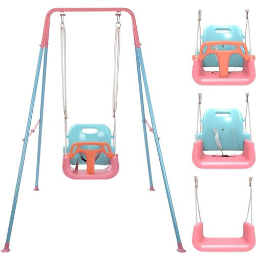 Altalena per bambini 3 in 1 per interni ed esterni con struttura, altalena per bambini con supporto in metallo, altalena per bambini da 6 mesi a 10 anni