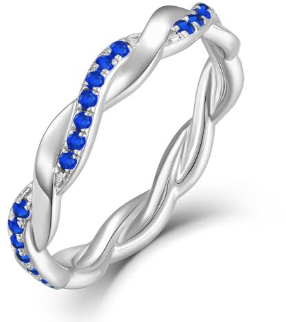 YL Unendlichkeit Damen Ringe 925 Sterling Silber Saphir Stapelbare Ring Eternity Ewigkeitring Schmuck Geschenke für Damen Mutter Freundin,Größe60