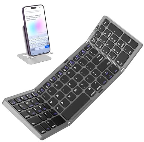 Foldable Bluetooth Keyboard Portable Keyboard with Numeric Keypad for Travel, Folding Wireless Bluetooth Keyboard for iPad iPhone Android Smartphone Tablet Laptop PC, Sync up to 3 Devices