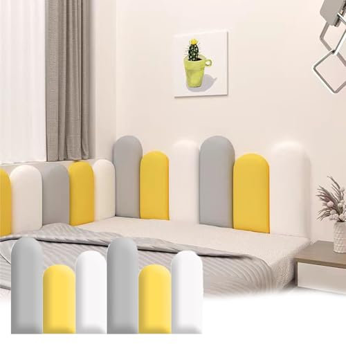 Boracy Panneau Tete de Lit à Coller - Coussin Mural Rembourré - pour Panneau Mural Decoration, Panneau Acoustique Mural, Tete de Lit Enfant(Jaune,120cm)