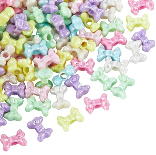 SUNNYCLUE 1 BOX 100 Stück Acryl Schleifenperlen Schleifenperlen Süße Mini Schleifen Regenbogen ab Farbe Bonbons Lose Kleine Undurchsichtige Schleifenperlen Zum Selbermachen Basteln Perlenstickerei Per