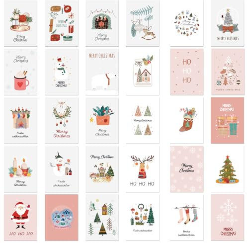 Taufe Weihnachtskarten mit umschlag set, 30 Stück-A6 weihnachtskarten klein,mini weihnachtskarten,Weihnachtskarten Set,weihnachtskarte,Christmas Cards,Weihnachtsgrüß für Kinder Familie Freunde