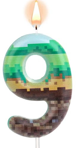Vela para Tarta de Cumpleaños Pixel, Verde Vela de Cumpleaños Píxeles Velas Numeros Impresión Píxeles para Bodas Aniversarios Fiestas Temáticas(9)