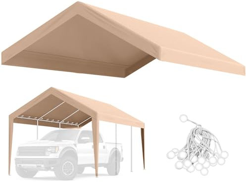 Beefull - Copertura di ricambio per tettoia per auto coperta, 3 x 5 m, copertura di ricambio per garage auto, impermeabile e protezione UV, con elastici a sfera, beige (telaio non incluso)